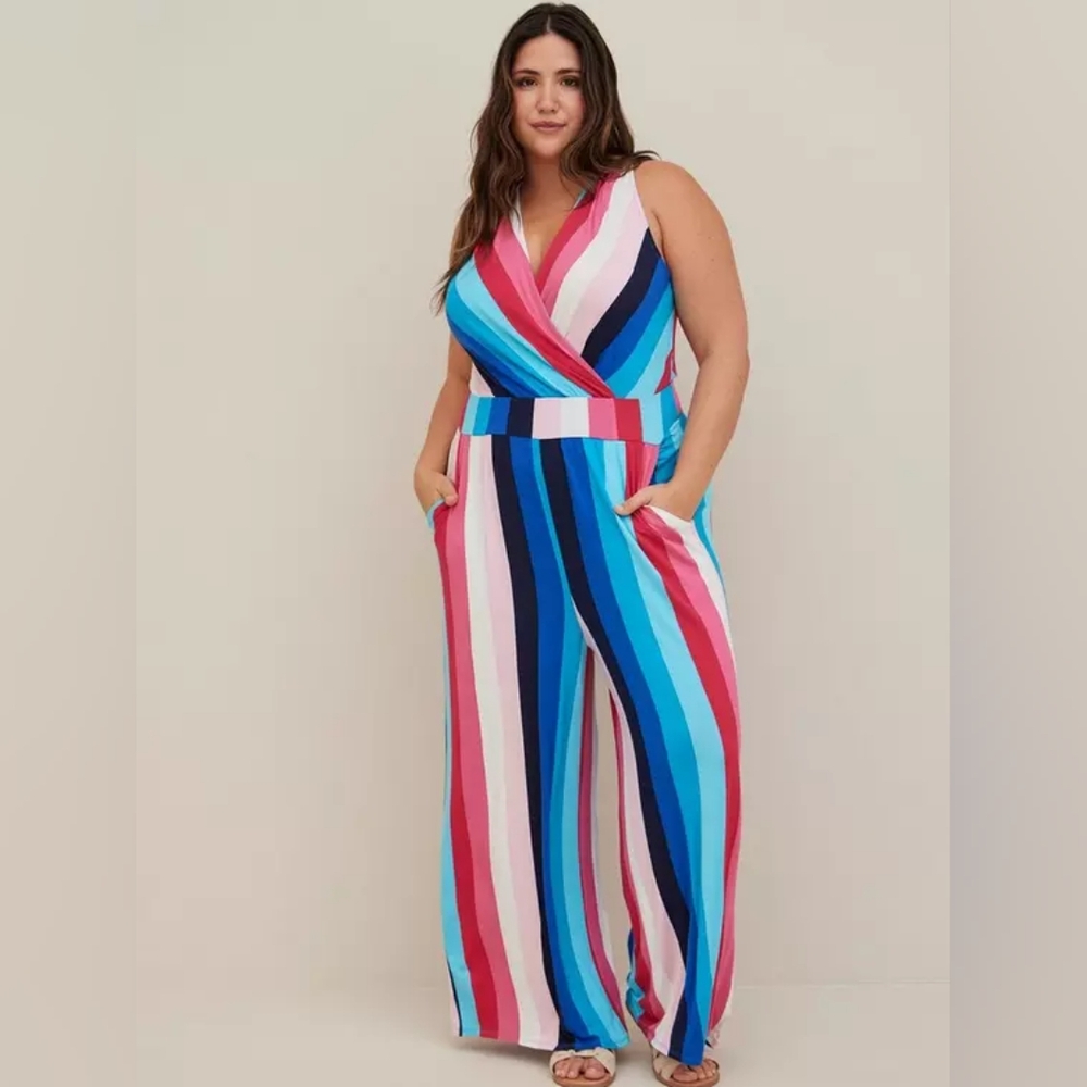 EUC Torrid Super Soft Striped Wide Leg Sleeveless Jumpsuit - Size 2